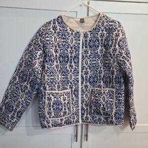 Blue and Cream Patterned Quilted Women's Jacket